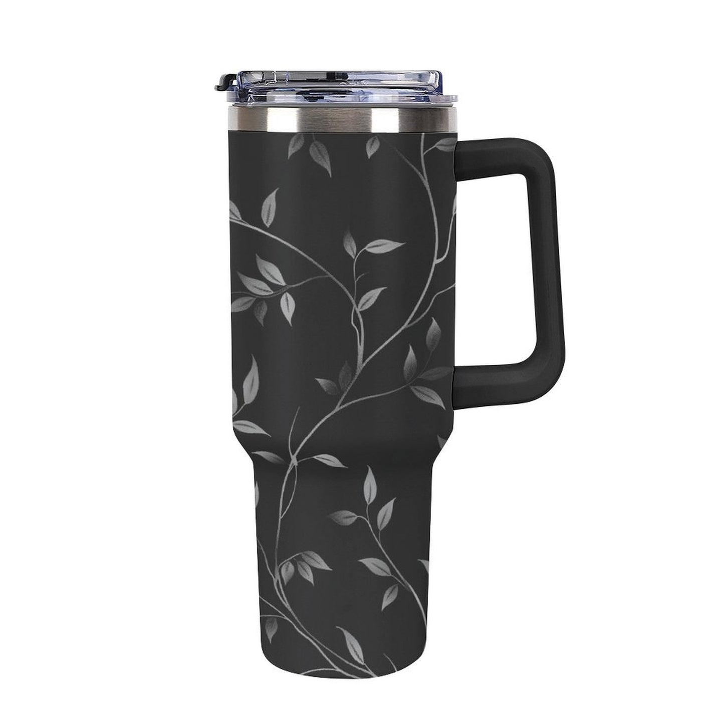 Black and Silver Vines 40oz Insulated Tumbler with Handle and Straw