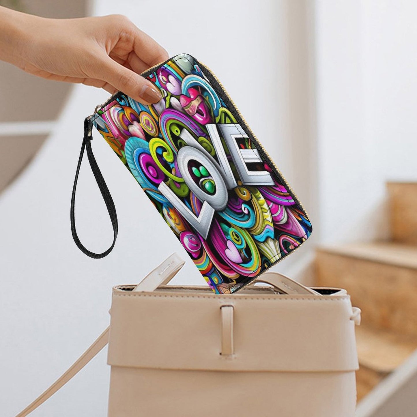 Love Leather Wallet with Wristlet Strap