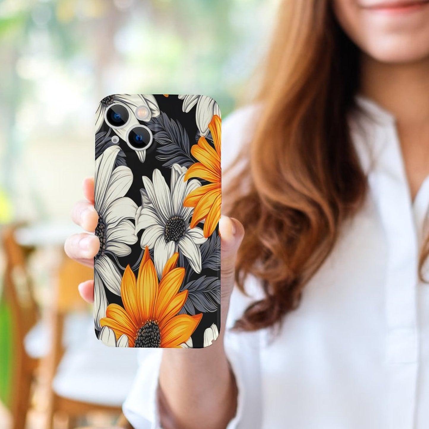 Orange and White Flowers Apple Case for iPhone 14 Series