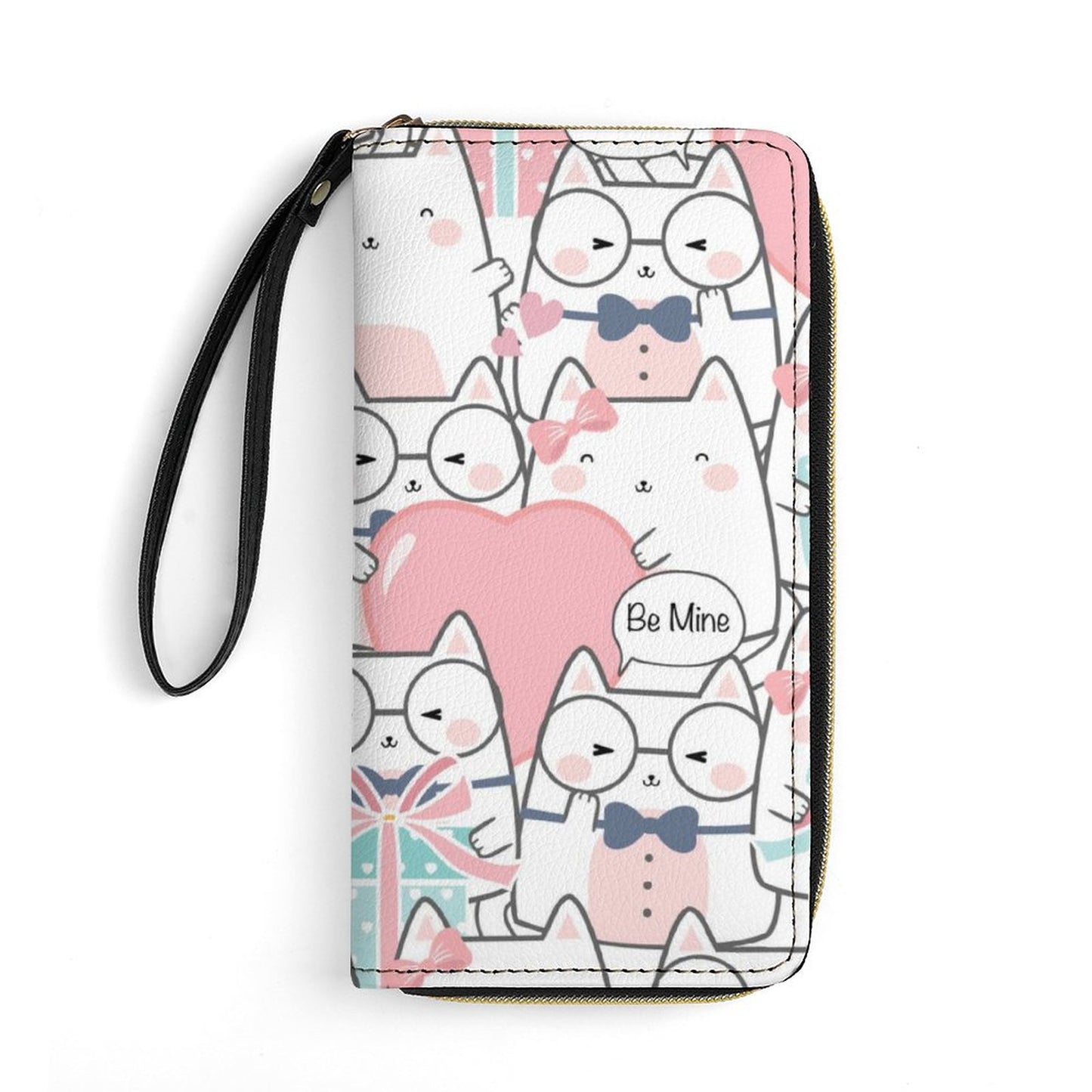 Kitty Love Leather Wallet with Wristlet Strap