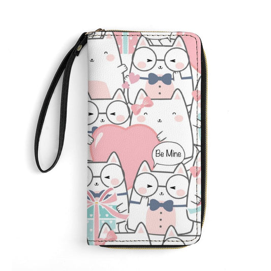 Kitty Love Leather Wallet with Wristlet Strap