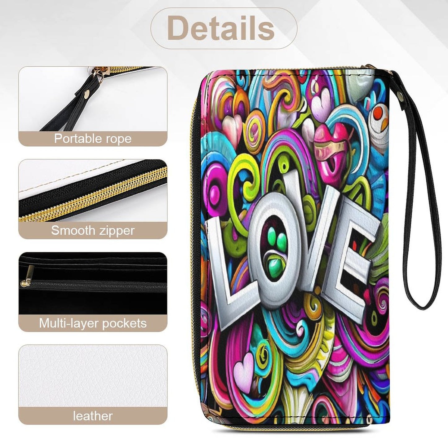 Love Leather Wallet with Wristlet Strap