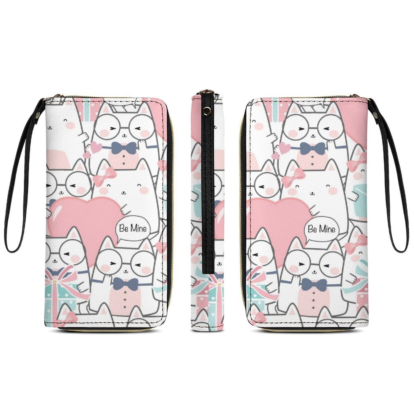 Kitty Love Leather Wallet with Wristlet Strap