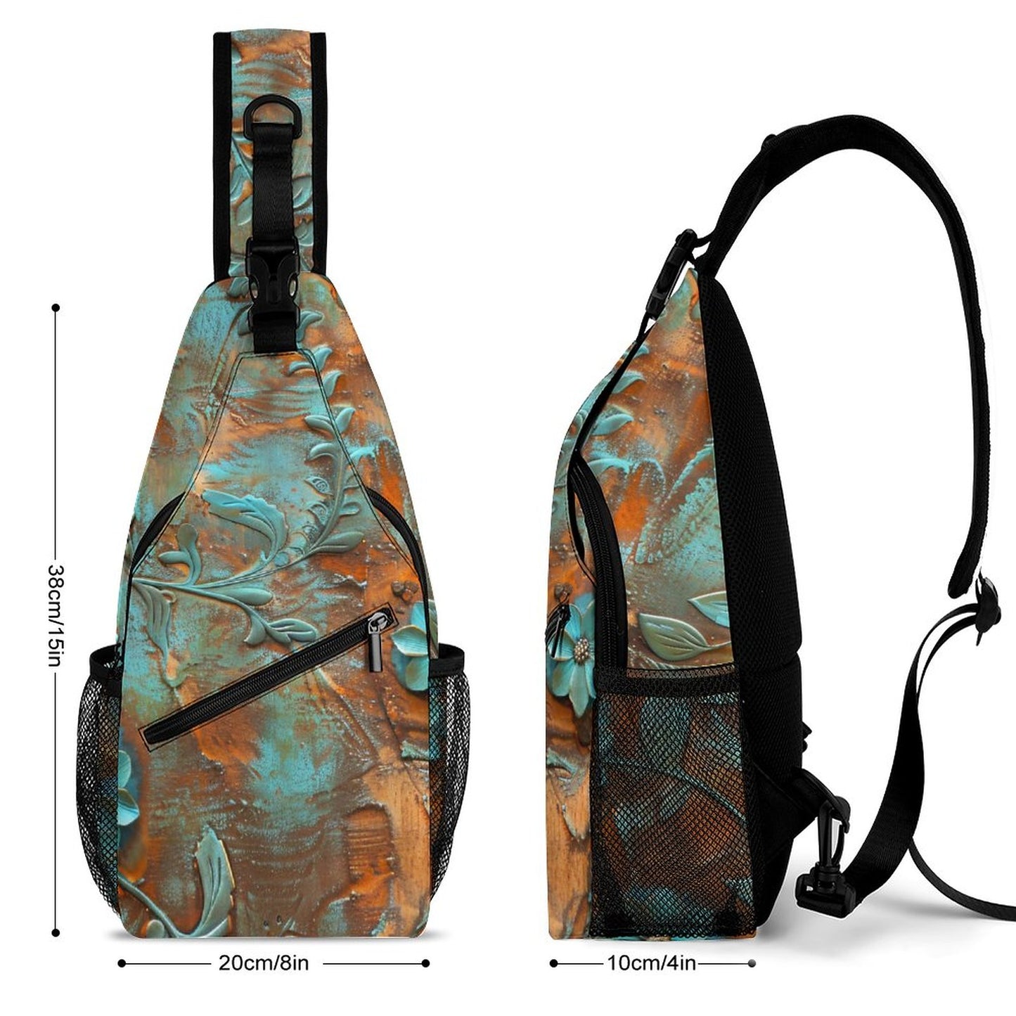 Turquoise and Rust Flowers Sling Bags