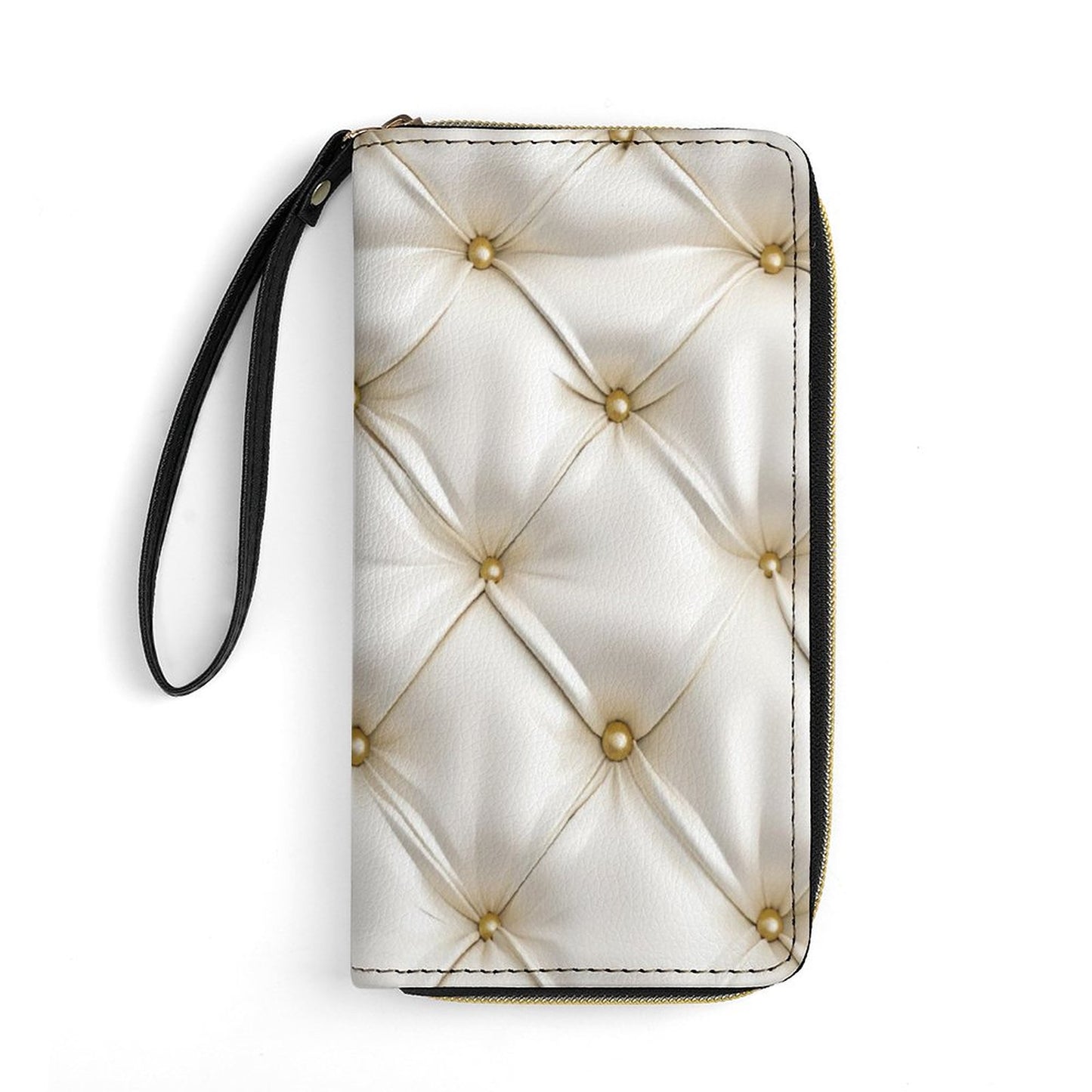 White Leather Wallet with Wristlet Strap