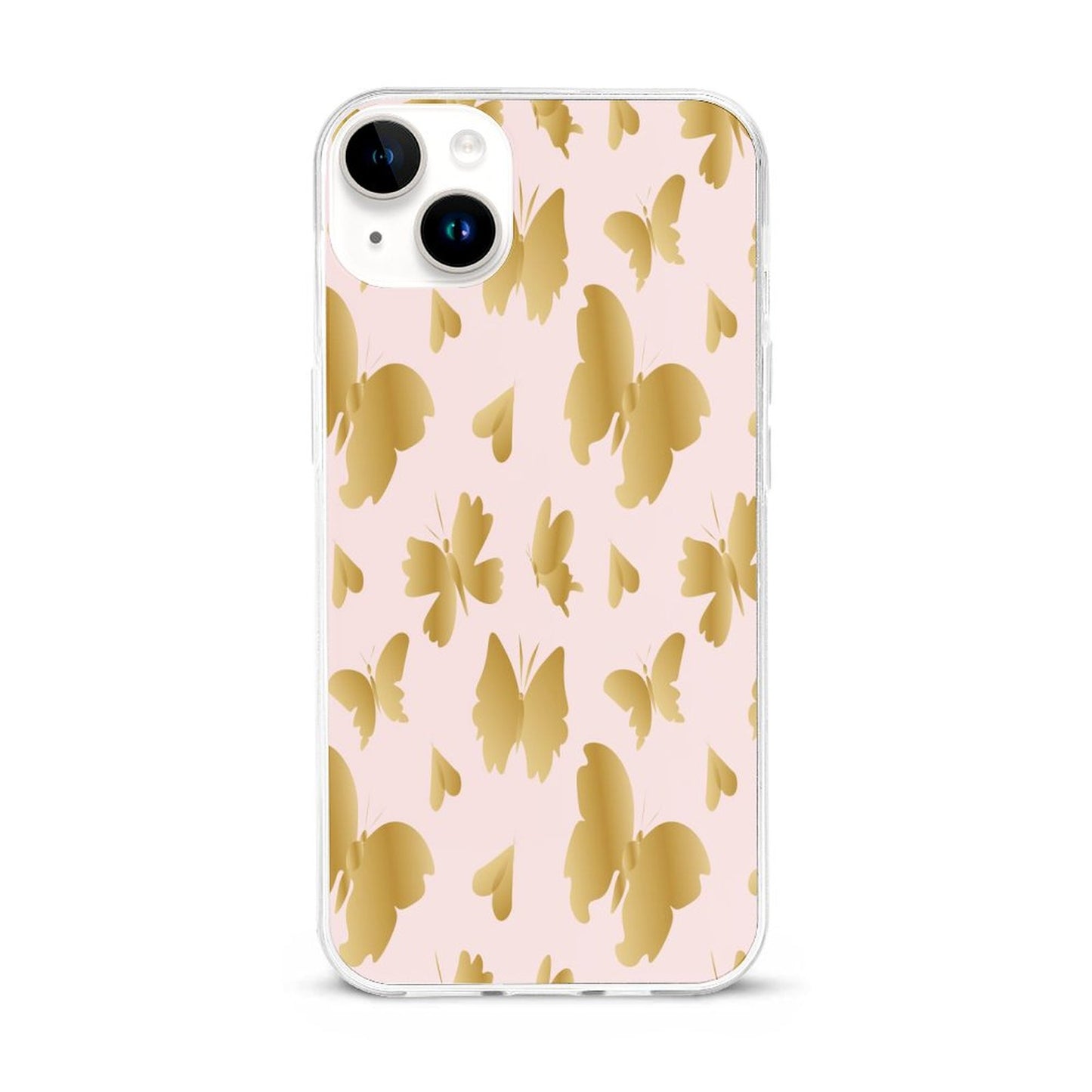 Pink with Gold Butterflies Apple iPhone Case for iPhone 15 Series
