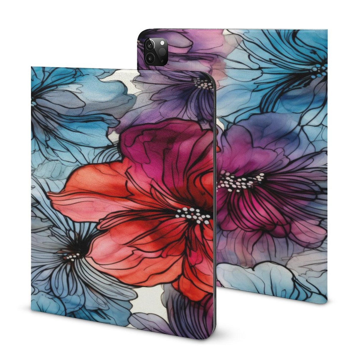 Alcohol Ink Blue Floral Book-Style  
iPad Protector with Apple Pen Slot