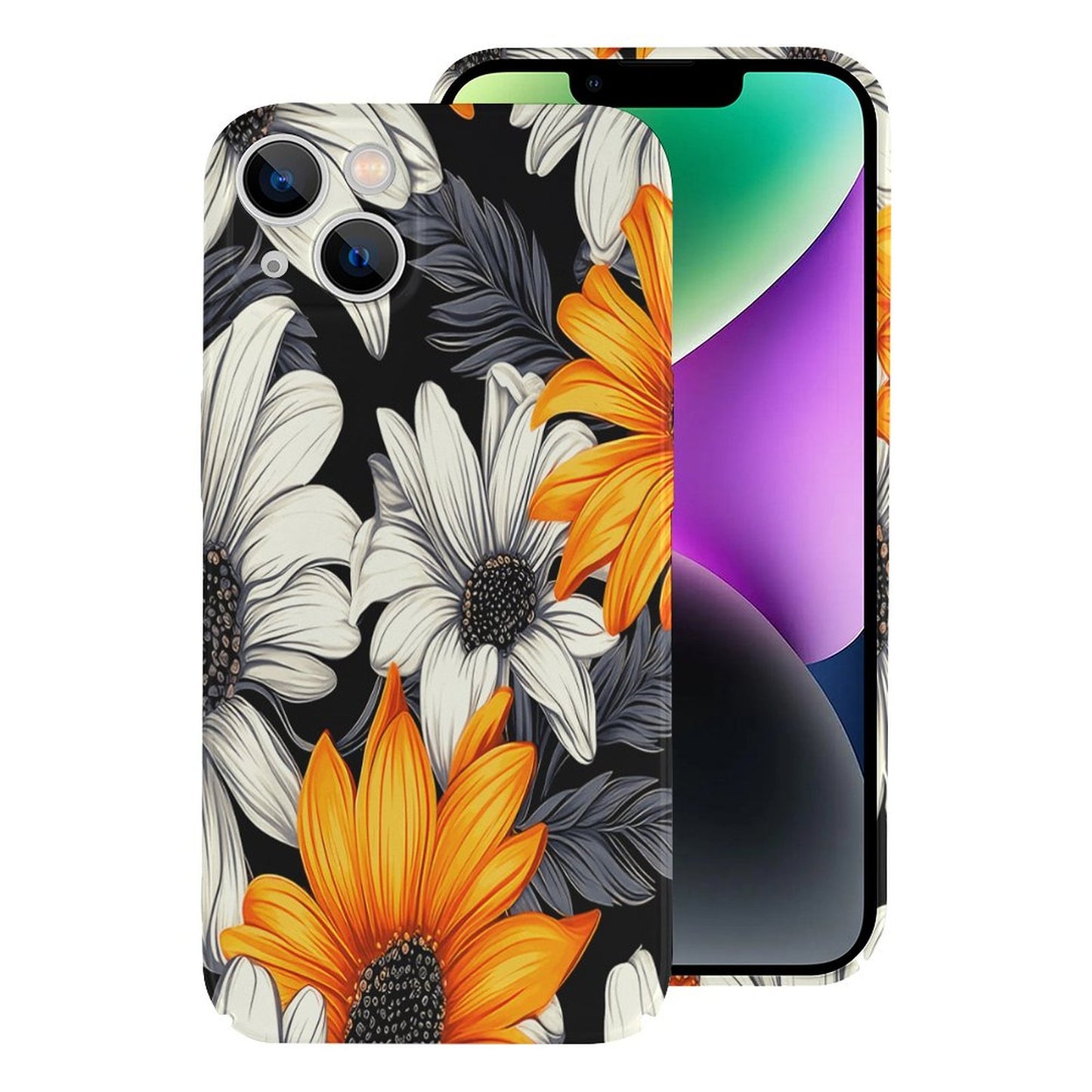 Orange and White Flowers Apple Case for iPhone 14 Series