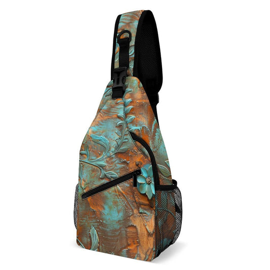 Turquoise and Rust Flowers Sling Bags