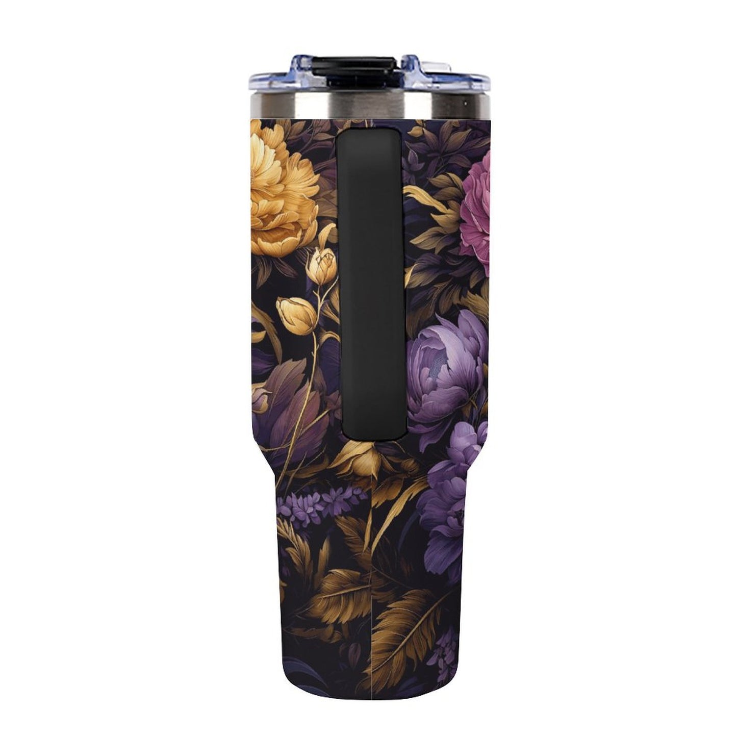 Purple Floral 40oz Insulated Tumbler with Handle and Straw