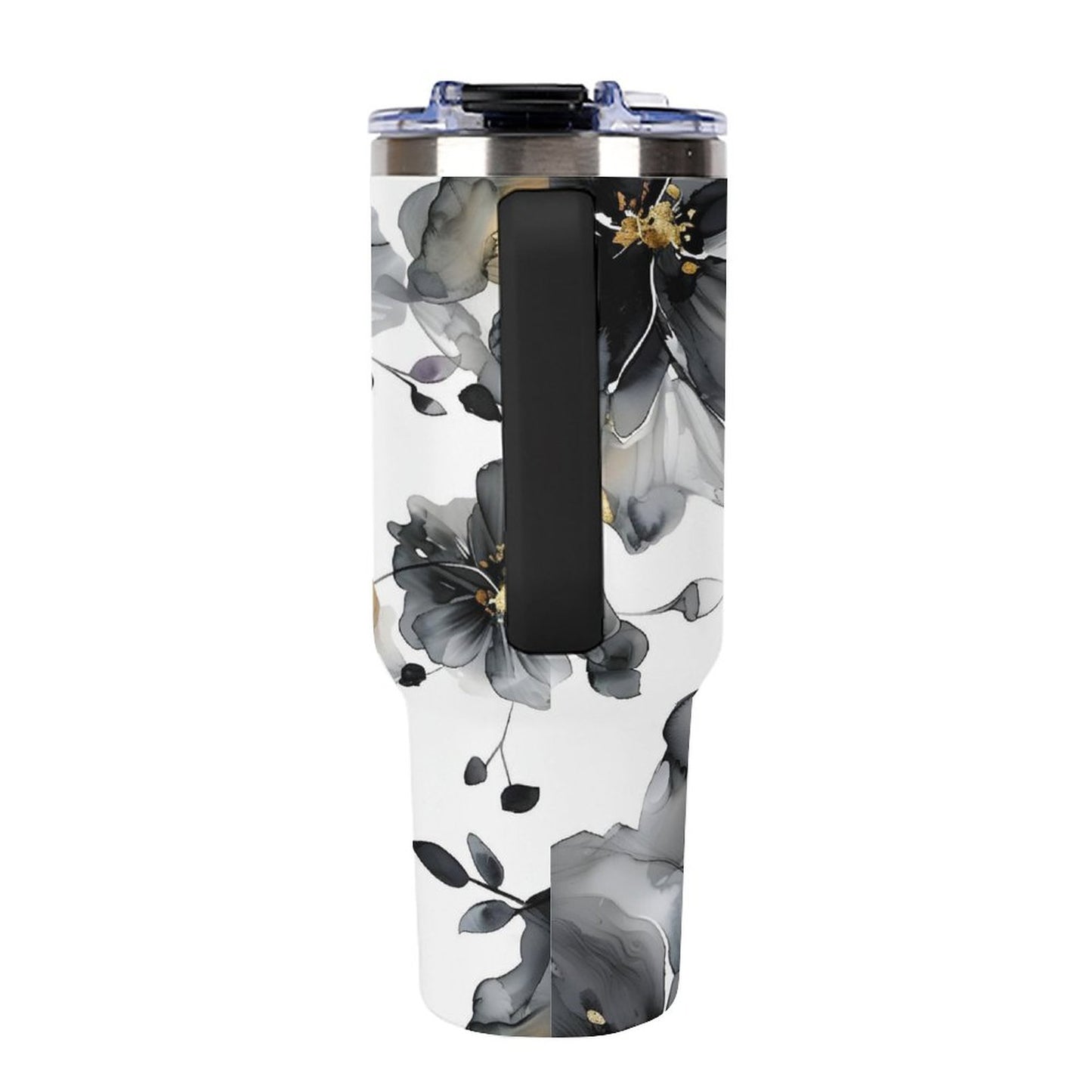 Alcohol Black Floral 40oz Insulated Tumbler with Handle and Straw