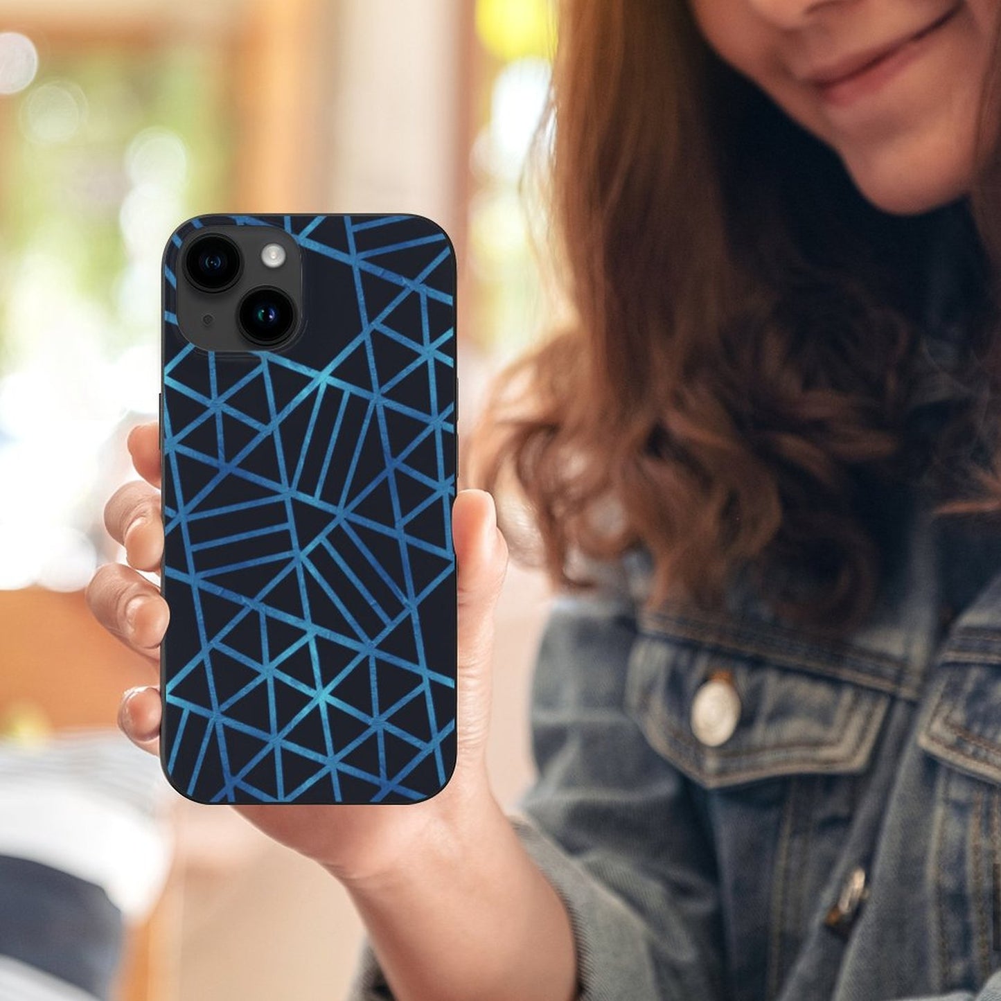 Blue and Black Geometric Apple iPhone Case for iPhone 15 Series