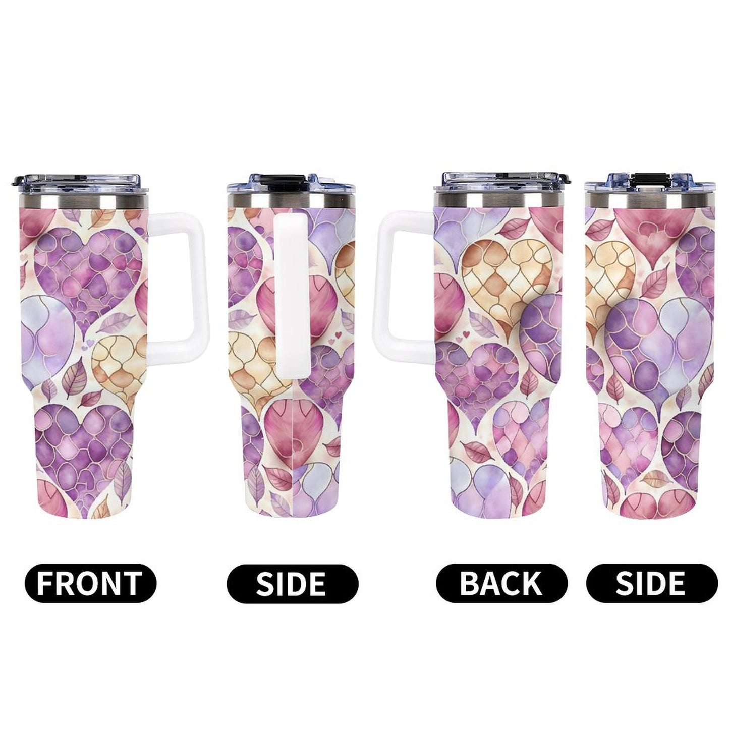 Hearts and Leaves 40oz Insulated Tumbler with Handle and Straw