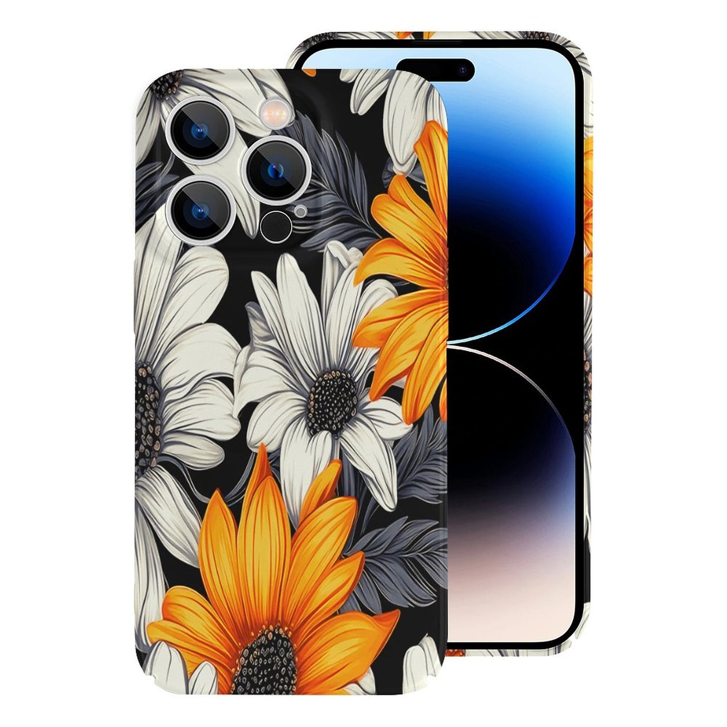 Orange and White Flowers Apple Case for iPhone 14 Series