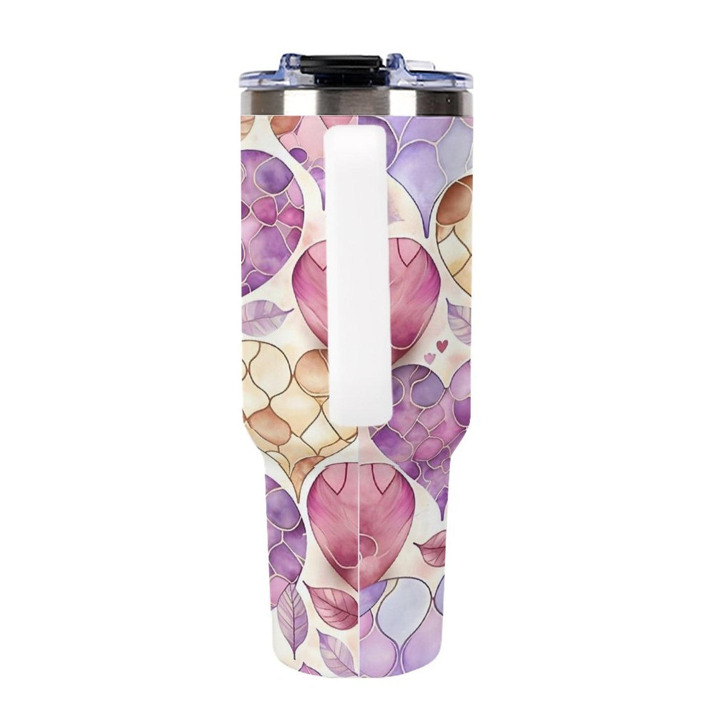 Hearts and Leaves 40oz Insulated Tumbler with Handle and Straw