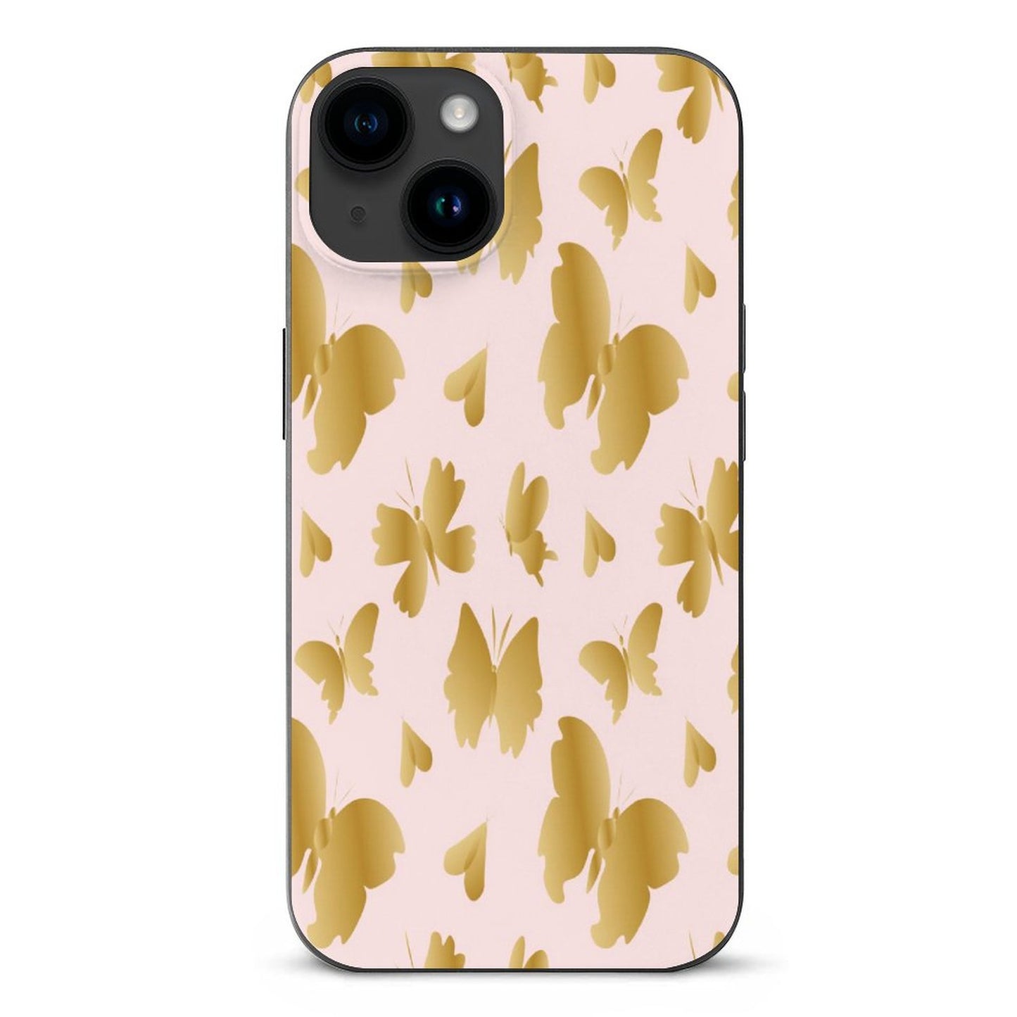 Pink with Gold Butterflies Apple iPhone Case for iPhone 15 Series