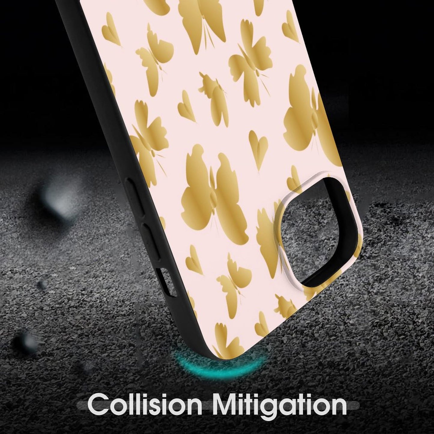 Pink with Gold Butterflies Apple iPhone Case for iPhone 15 Series