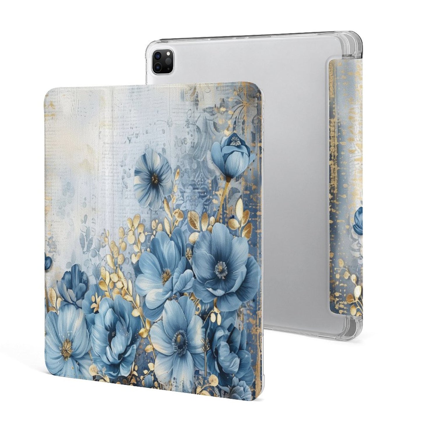 Blue and Gold Junk Floral Folding iPad Case 
for Full Protection 12.9" iPad