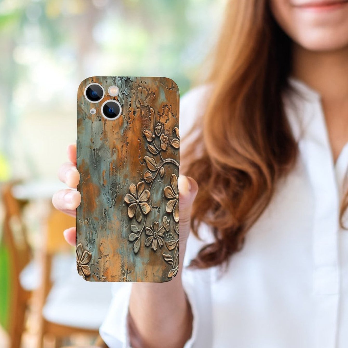 Turquoise and Rust Flowers Apple Case for iPhone 14 Series