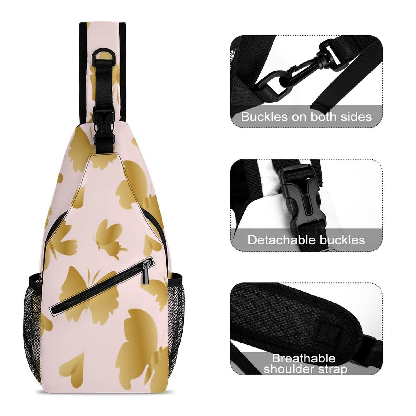 Pink with Gold Butterflies Sling Bag