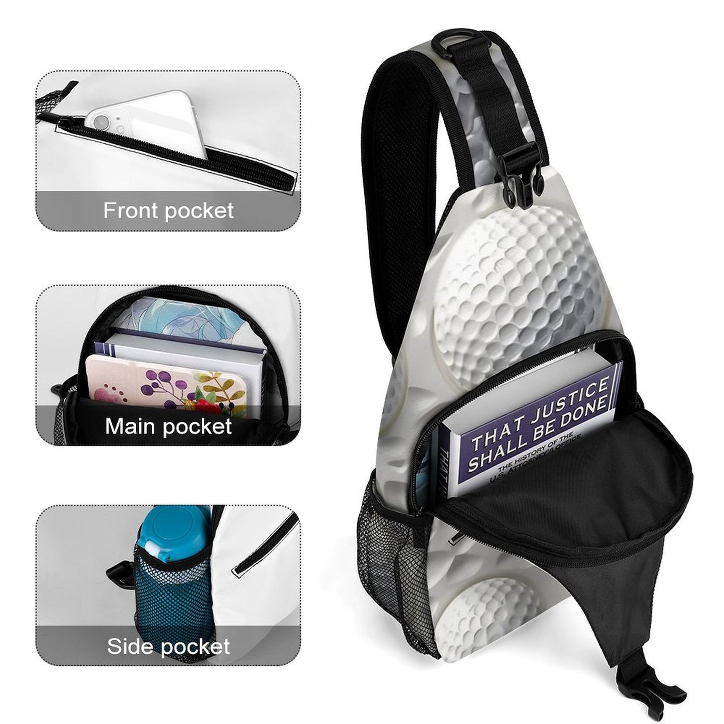 3D Golf Balls Unique Sling Bags