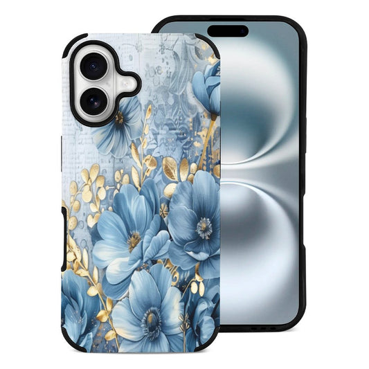 Blue and Gold Floral Microfiber iPhone Case for iPhone 16 Series