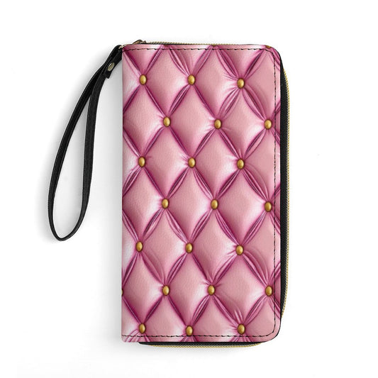 Pink Leather Wallet with Wristlet Strap