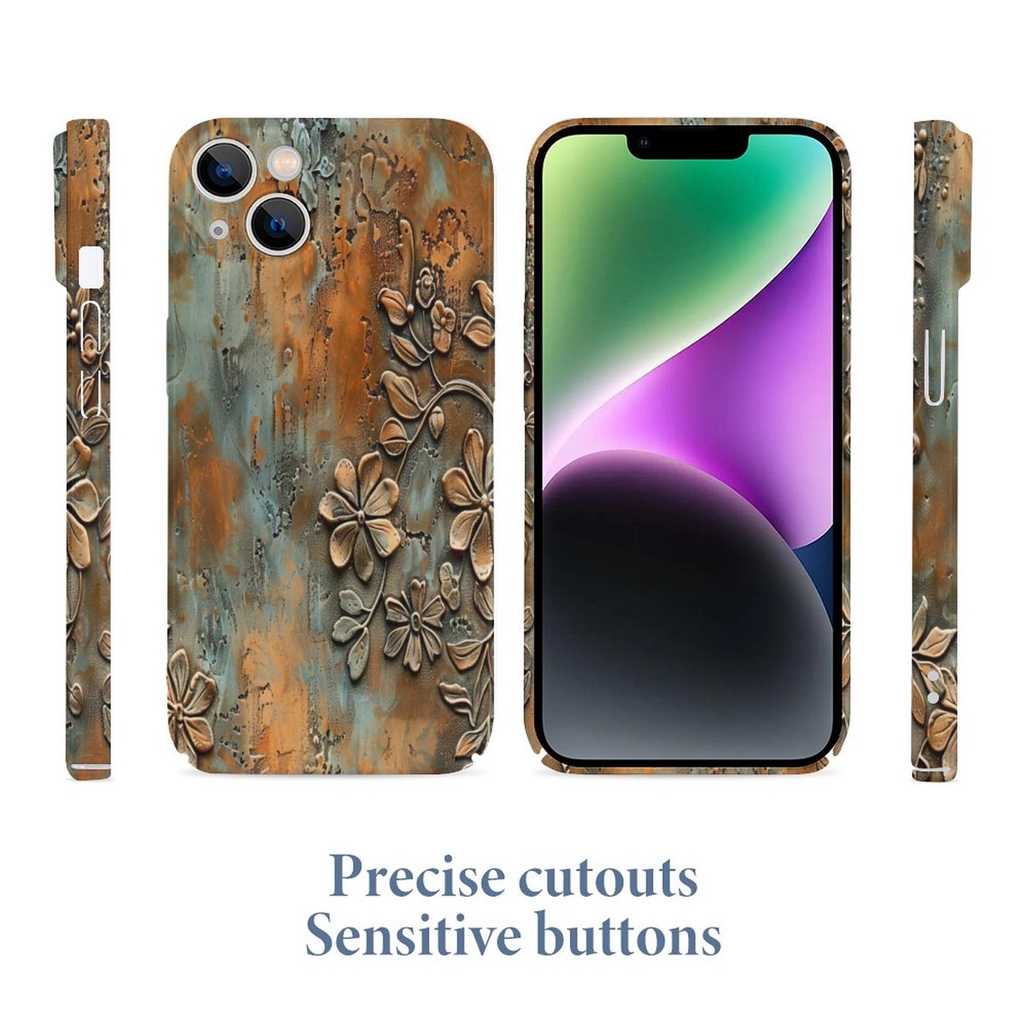 Turquoise and Rust Flowers Apple Case for iPhone 14 Series