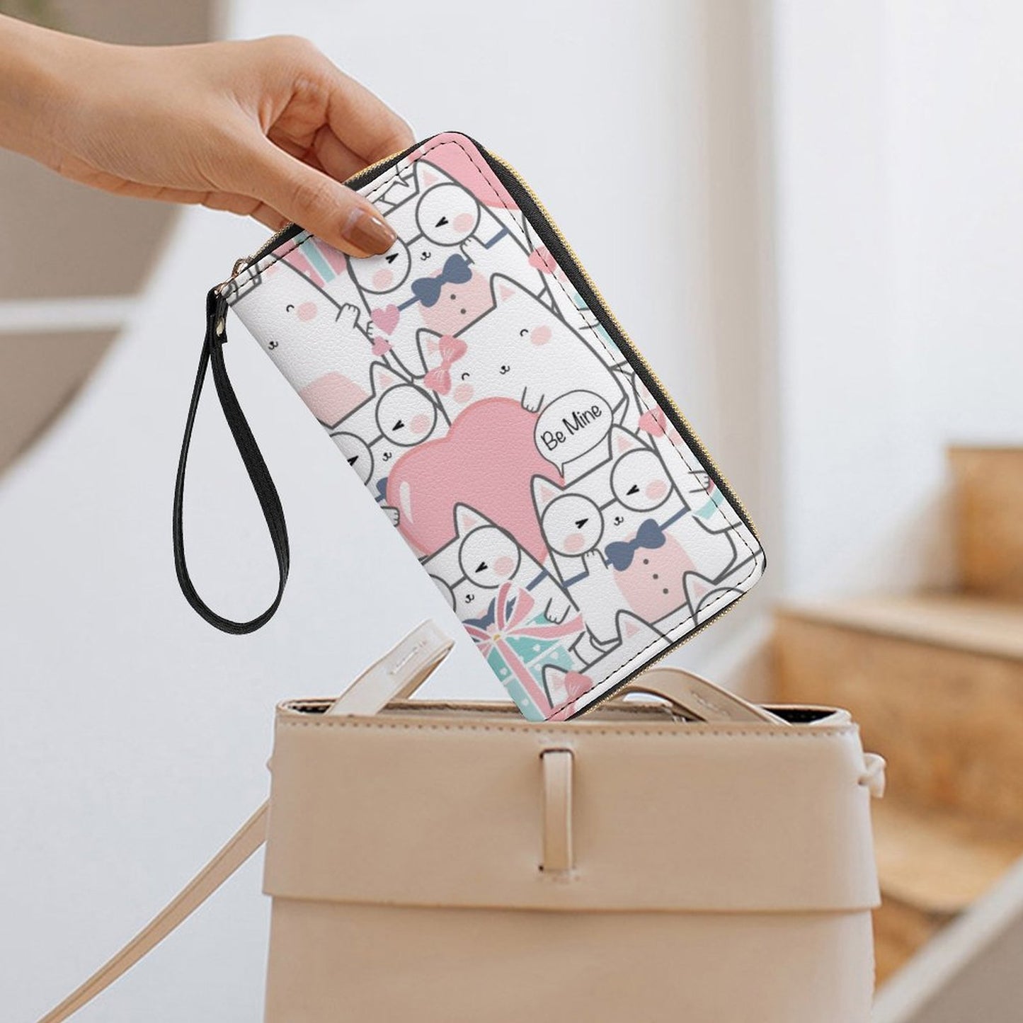 Kitty Love Leather Wallet with Wristlet Strap